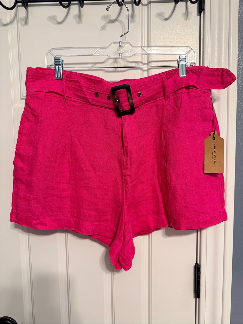 Christian Siriano Hot Pink High-Waist Belted Shorts